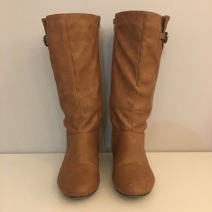 Brown faux leather boots